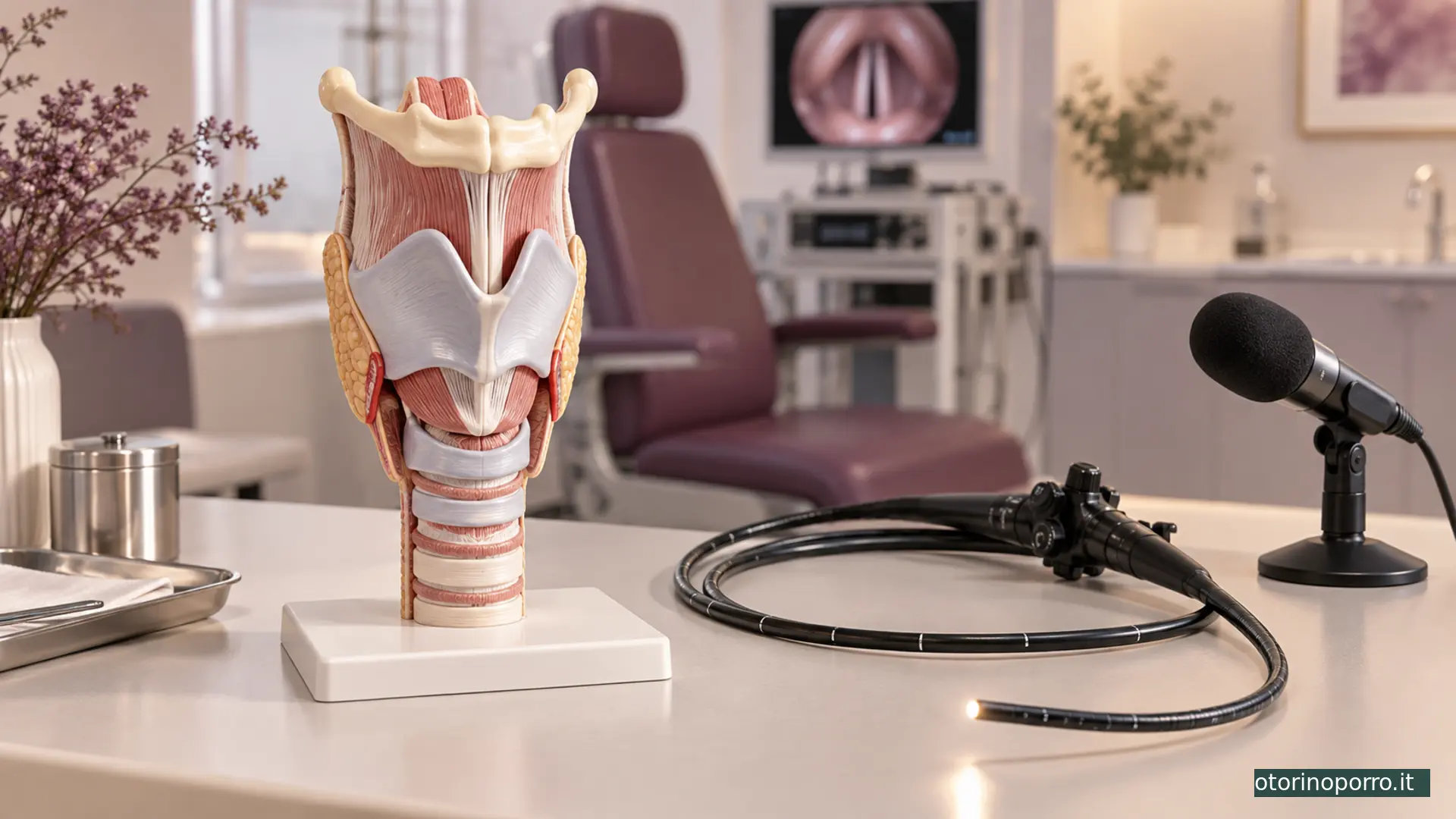Modello anatomico della laringe e strumentazione per la valutazione della voce