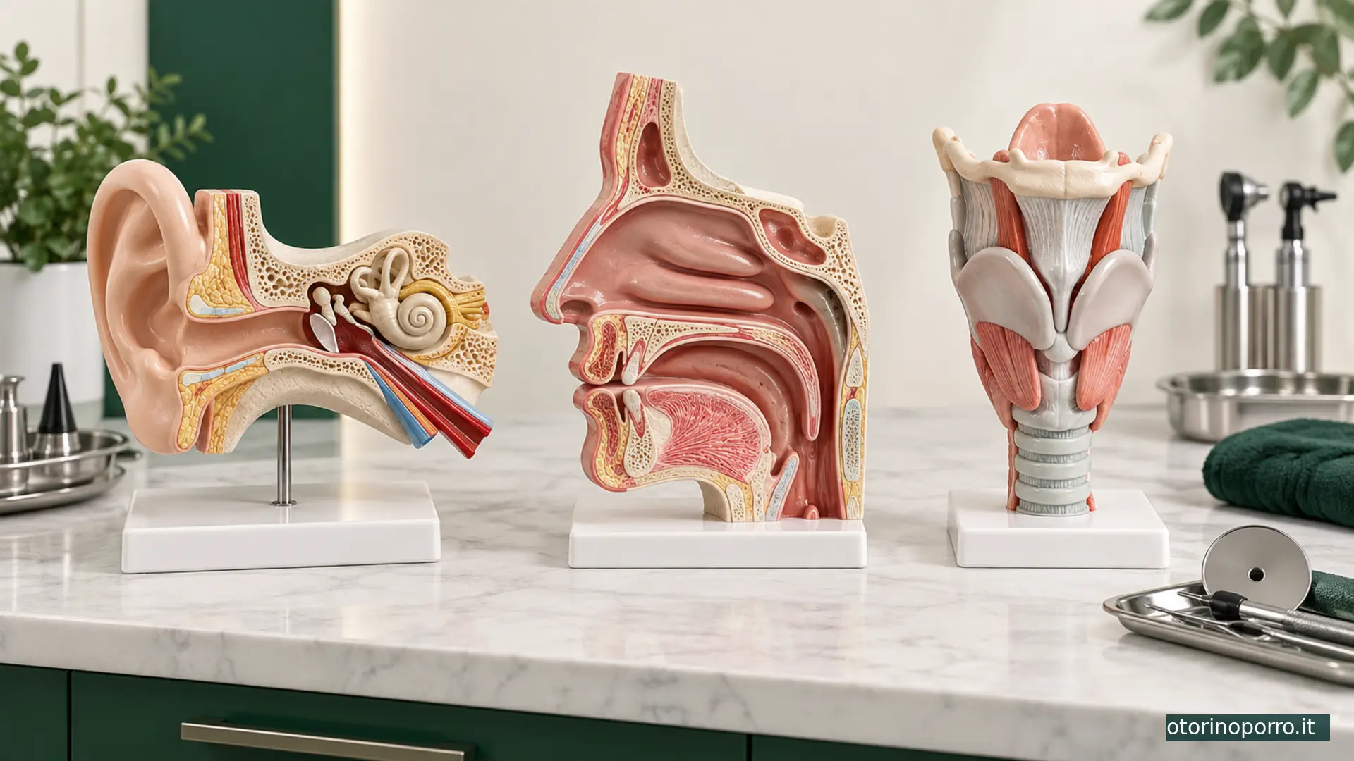 Modelli anatomici di orecchio, naso e gola per la diagnosi ORL